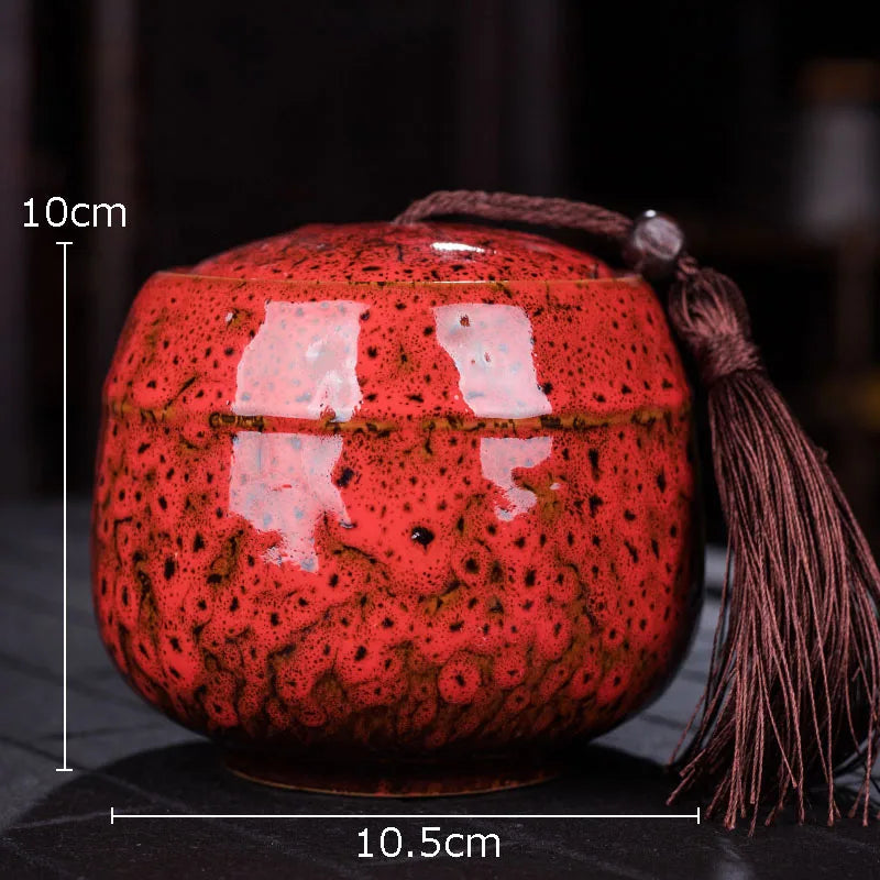 Painted Tea Canister Tassel Sealed Ceramic Storage Jar with Lids Porcelain Coffee Container Desk Decoration Tea Cans Candy Pots