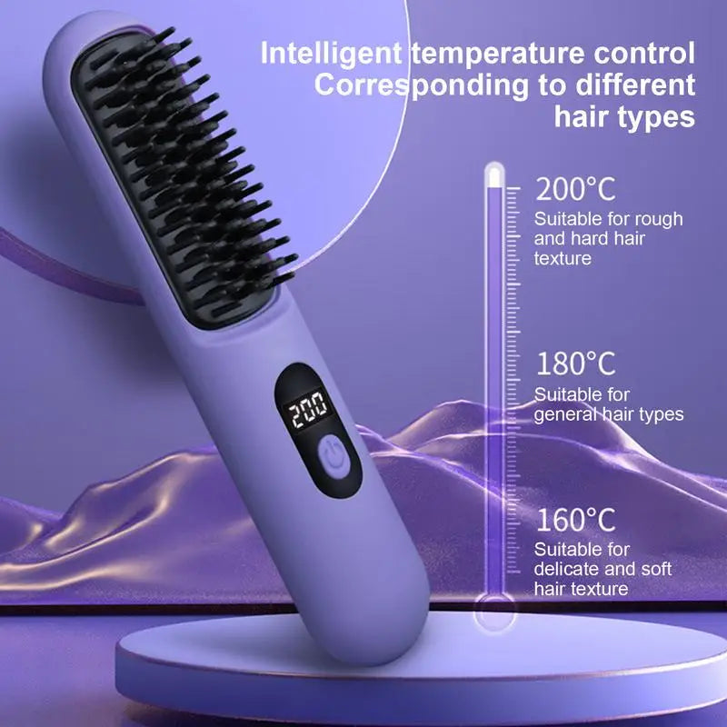 Mini Hair Straightener Hot Comb Hair Styling Tools Hair Brush Straightener Comb 3-Speed Hot-Air Brushes Frizz Free Hair Styling