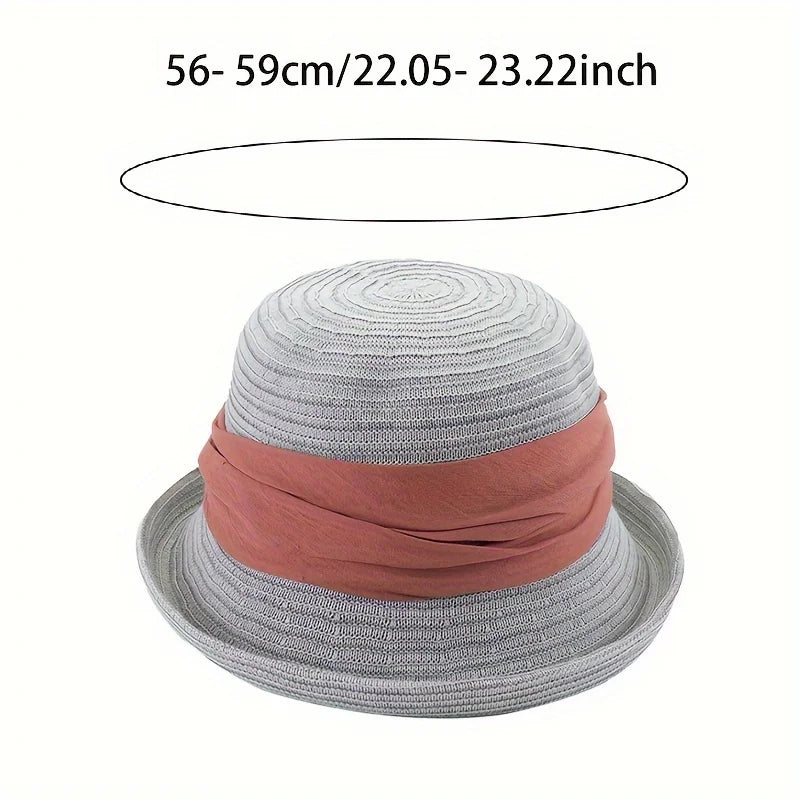 Top Hat Women Summer Fisherman Hat French Hepburn Fashion Sun Hat Women's Travel Versatile Sunscreen Hat Children's New Style