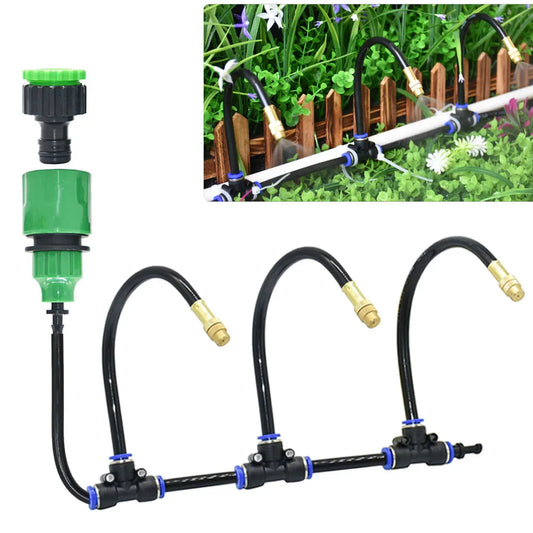 Outdoor Misting Cooling System DIY Garden Irrigation Watering 8mm Brass Atomizer Nozzles Tee Kit For Flower pot Greenhouse