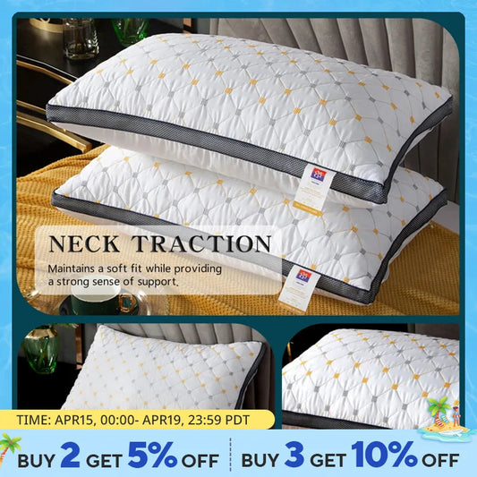 1pc Hotel's Same Feather Cotton Pillow Core Three-dimensional Neck Pillow For Sleeping Bedroom Dormitory Hotel Applicable