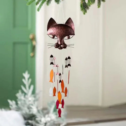 Fish Cat Cast Iron Wind Chimes Vintage Metal Wind Chimes Outdoor Soothing Melody for Garden Home Yard Porch Hanging Decoration