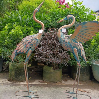 2pc/pack Garden Metal Crane Statues Ornaments Patio Lawn Pond Yard Bird Art Decor Outdoor Standing Iron Heron Sculpture 83/94cm