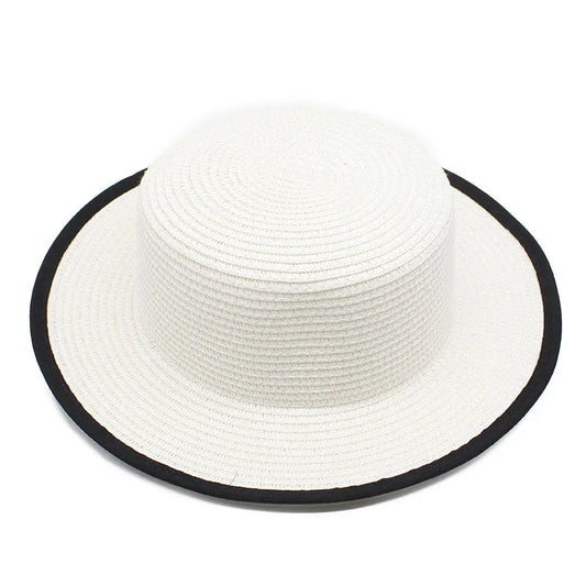 New Designer Women And Men Flat Top Fedora Straw Hats Vintage Jazz Straw Caps Summer Sunsshade Wide Brim Straw Hats