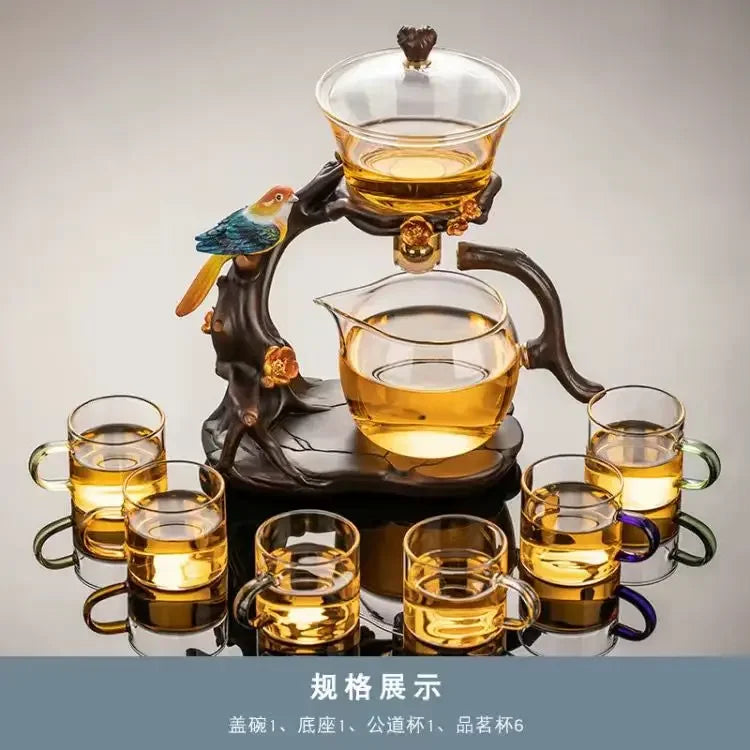 2024 New Glass Automatic Tea Set for Household Light Luxury High-end Teacup Magnetic Teapot Lazy Tea Maker