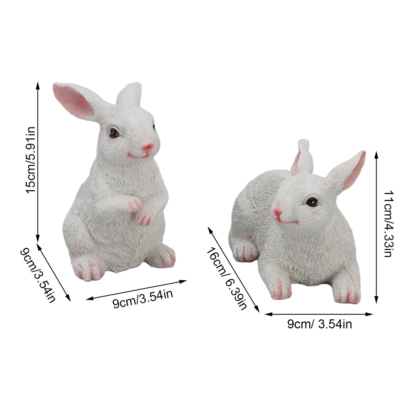 1 Pair Bunny Rabbit Ornaments Decorations Resin Art Craft Animal Model Sculpture Statue Figurine For Balcony Garden