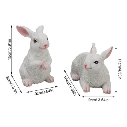 1 Pair Bunny Rabbit Ornaments Decorations Resin Art Craft Animal Model Sculpture Statue Figurine For Balcony Garden