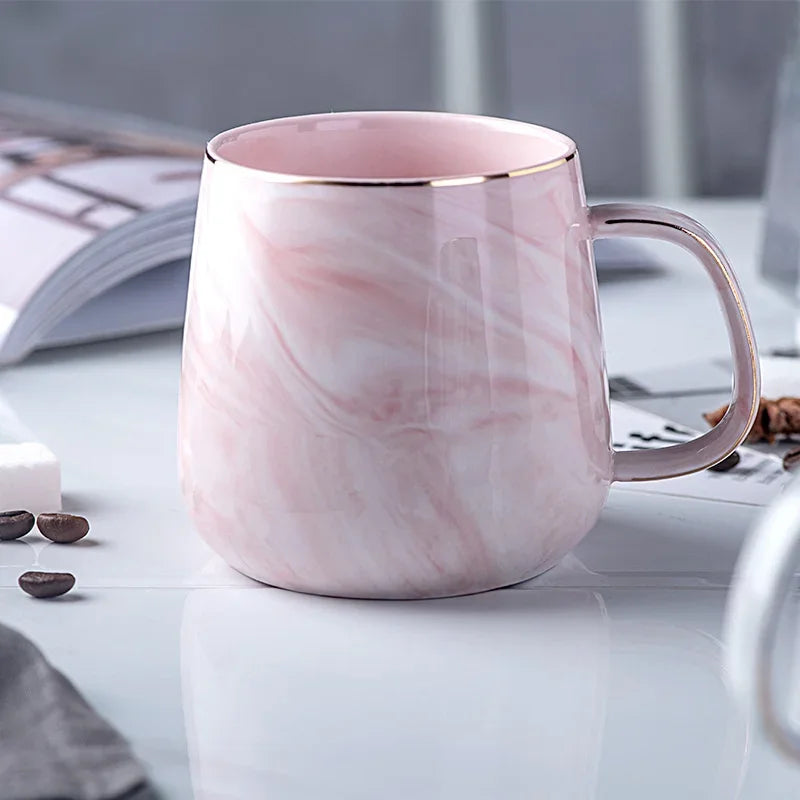 Nordic Ins Style Ceramic Mug Marbled Gold Rim Coffee Cup Oatmeal Breakfast Cup Valentine's Day present Couple water cups