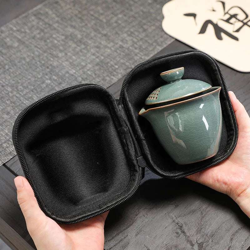 New Ceramics Tea Set 3 Cups Gaiwan Portable Travel Chinese KungFu Tureen Teaware Ceremony 170ML