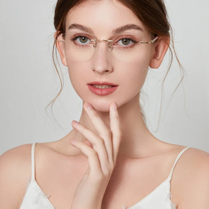 FIRADA Fashion Light Luxury Women's Eyewear Retro Metal Frameless Eyeglasses Optical Prescription Glasses Frame For Women E1