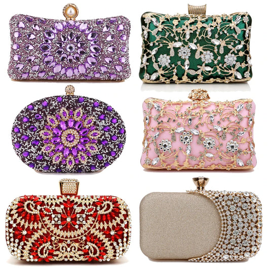 Luxury Women Clutch Bags Diamonds Hollow Out Style Evening Bags Flower Banquet Chain Shoulder Handbags For Party Prom Purse