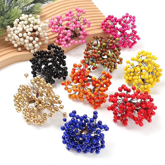50Heads Artificial Berry Fake Flowers Christmas Decoration Xmas Tree Ornaments Foam Berry For Home Decor DIY Garland Accessories