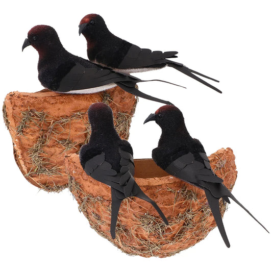 2 Sets Simulated Swallow Nest Home Accessories Tree Bird Ornaments Outdoor Spring Decor Swallow Bird Figure
