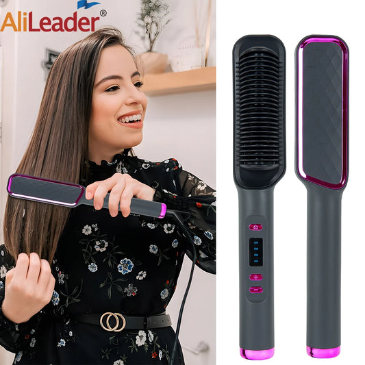 New Hot Comb Straightener Hair Brush Professional 2In1 Hot Comb Electric Straightening Comb Curling Iron Hair Brush Fast Heating