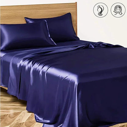 High End Satin Fabric Queen Size Bed Sheet Set Luxury Grade A Bed Linen Set Solid Silky King Size Bed Cover Set Bedsheet Sets