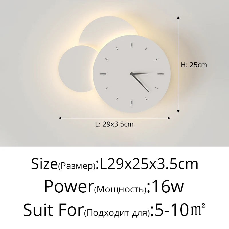 Modern LED Clock Wall Lamps For Bedside Corridor Aisle Hotel Living Room Foyer Kitchen Porch Lights Luminaria Indoor Lighting