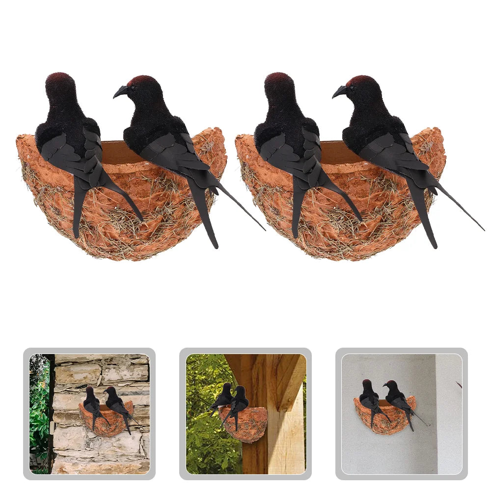 2 Sets Simulated Swallow Nest Home Accessories Tree Bird Ornaments Outdoor Spring Decor Swallow Bird Figure