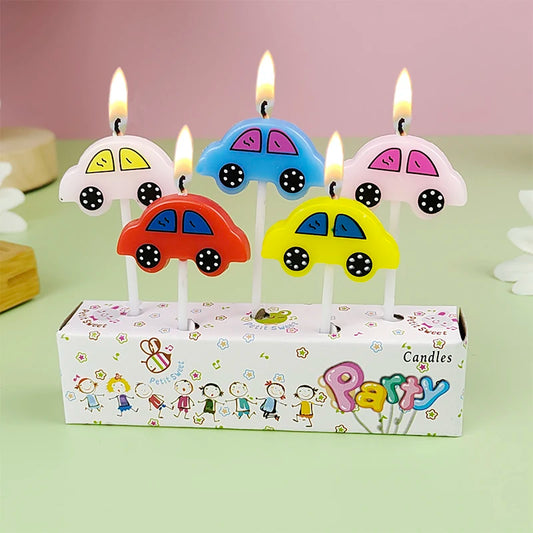5 Car Candles Children's Birthday Cute Cake Decorative Candles Baby Birthday Party Baking Five Color Plugins