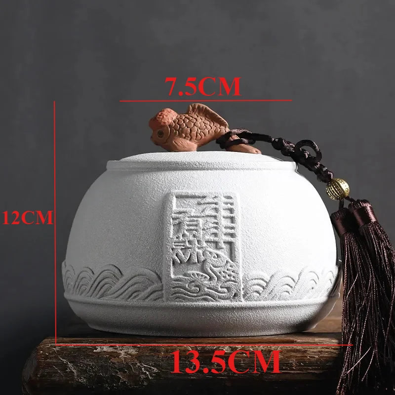 Traditional Pottery Tea Caddy Large Capacity Ceramic Storage Tank Portable Sealed Travel Tea Jar Candy Coffee Spice Container