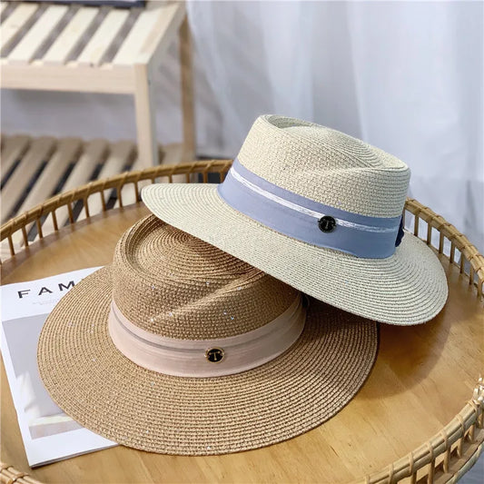 Beach Caps Hats For Women Men UV Protection Fashion Women‘s Straw Hat Panama Hat Wide Brim Breathable Sun Hats sequin decoration