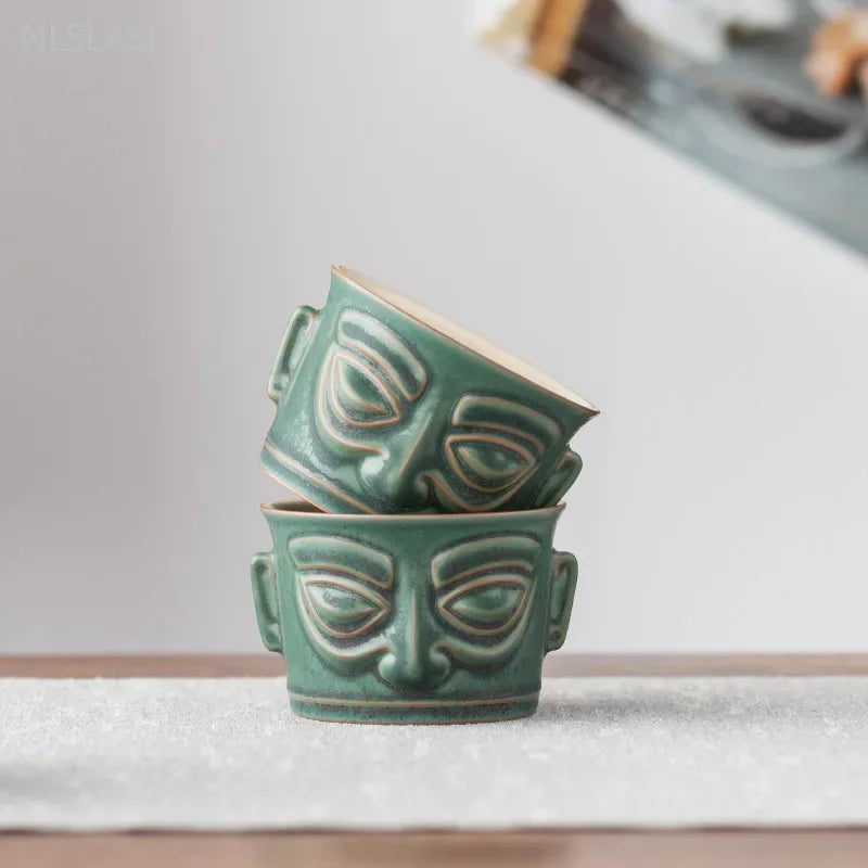 100ml Antique Ceramic Teacup Chinese Sanxingdui Master Cup Handmade Zen Ceramic Tea Set Accessories Customized Tea Gifts