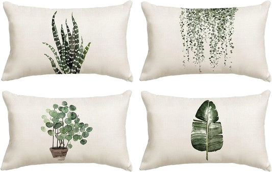 Green Plant Decoration Pillow Cover 30 X50cm Linen Rectangular Pillowcase Sofa Home Bed Decoration Cushion Cover