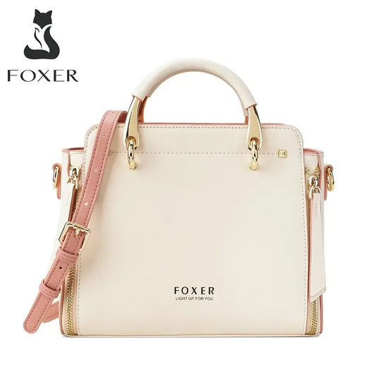 FOXER Split Leather Elegant Handbag Women Chic Tote Female Shoulder Bag Large Capacity Lady Crossbody Bag Stylish Messenger Bags