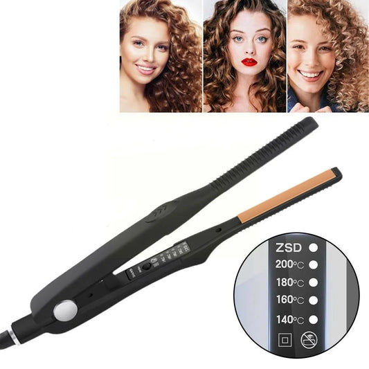 2 In 1 Hair Straightener & Curler Small Flat Iron Ceramic Hair Crimper Corrugation Short Hair Straightening Curling Styling Tool
