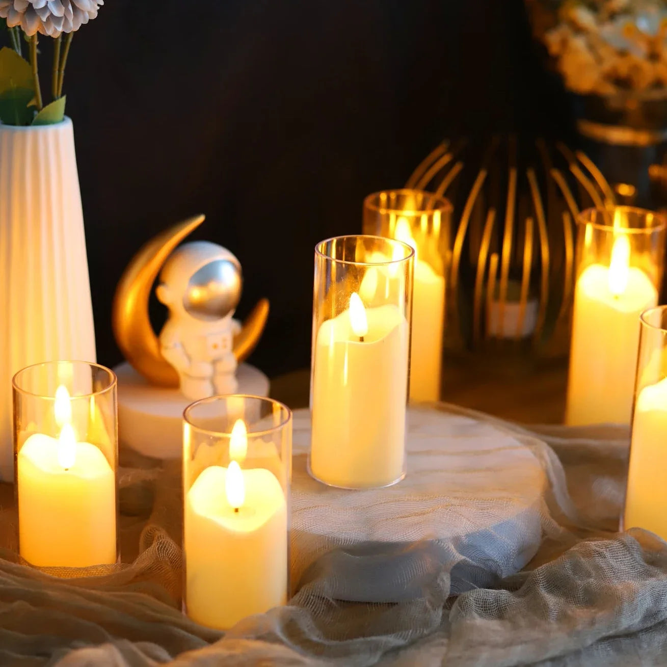 6Pcs Led Flameless Electric Candles Lamp Acrylic Glass Battery Flickering Fake Tealight Candle Bulk for Wedding Christmas