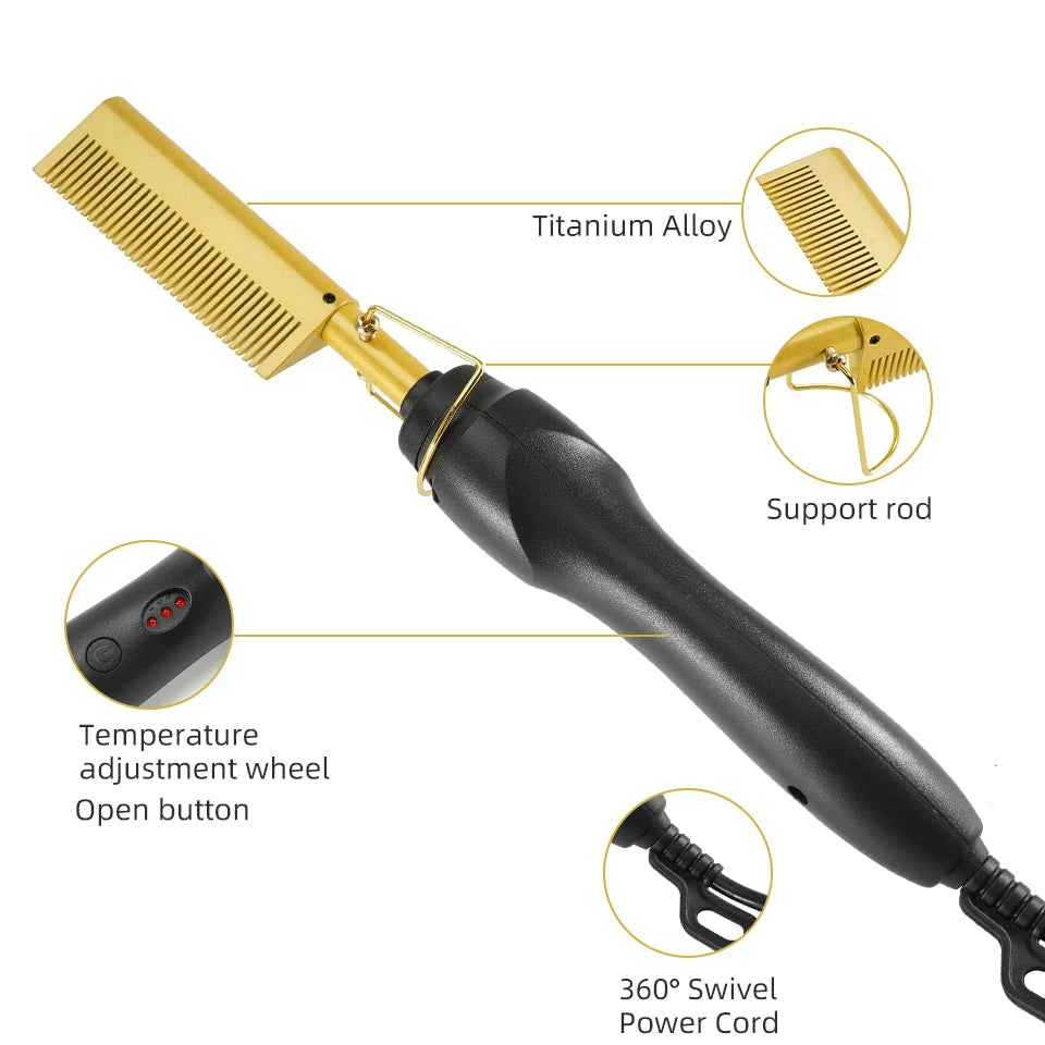 3 in 1 Straightener Curly Bling Hot Comb Electric Hair Straightener Wet Dry Use Hair Flat Irons Hot Heating Comb For Hair