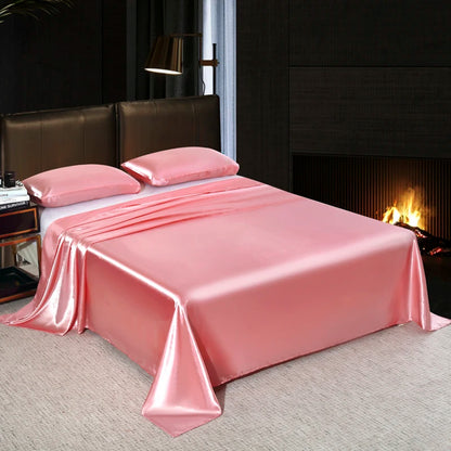 Satin Flatsheet Set High Quality Solid Color Bedsheet Set Single Double Queen King Size Fitted Sheet Set Luxury Bedding Sheet