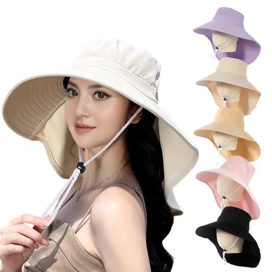 Outdoor Sun Bucket Hat for Women Girls Fishing Hat Wide Brim Bucket Hat with Neck Cover 50+ UPF Protection Safari Cap