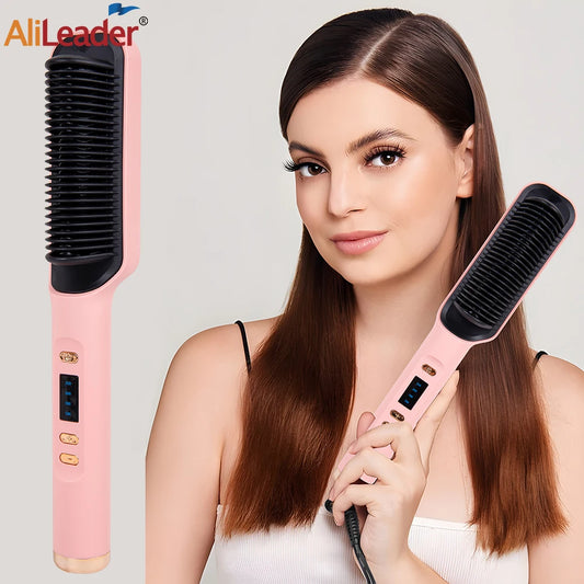 Pro Hot Comb Straightener Hair Brush  Hot Comb 3In1 Electric Straightening Comb Curling Iron Hair Brush For Styling Fast Heating