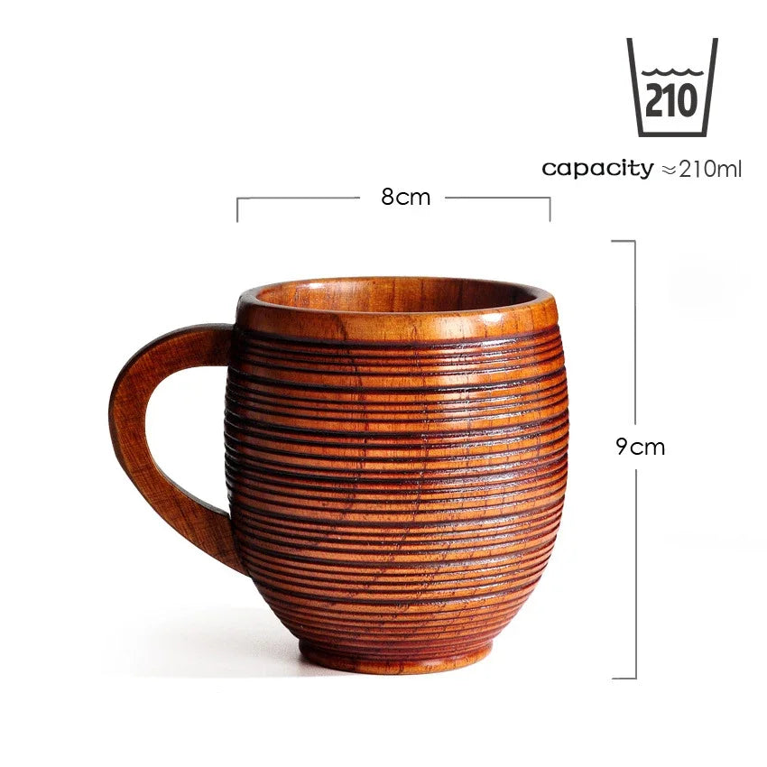 Wooden Big Belly Mug Cup with Handle Handmade Natural Wood Beer Tea Coffee Milk Water Cup Japanese Drinkware Kitchen Bar