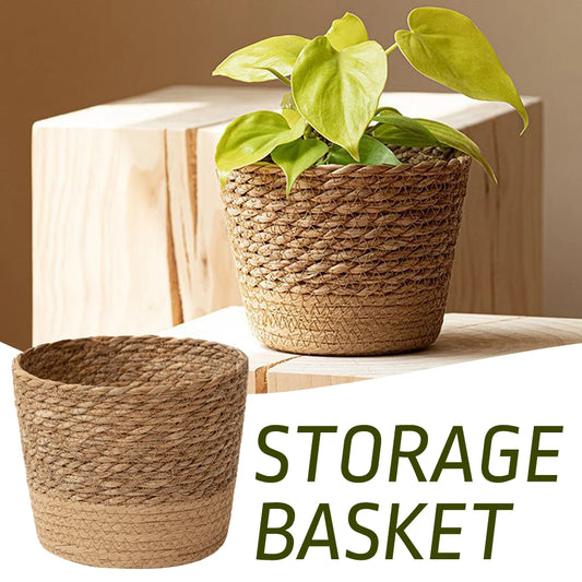 Straw Weaving Flower Plant Pot Wicker Basket Rattan Flowerpot Storage Basket Garden Flowerpot Handmade Woven Planter Basket