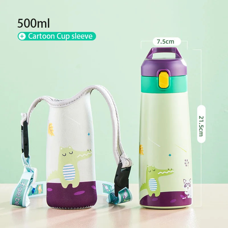 GIANXI Kids Stainless Steel Straw Thermos Mug With Case Cartoon Leak-Proof Vacuum Flask Children Thermal Water Bottle Thermocup
