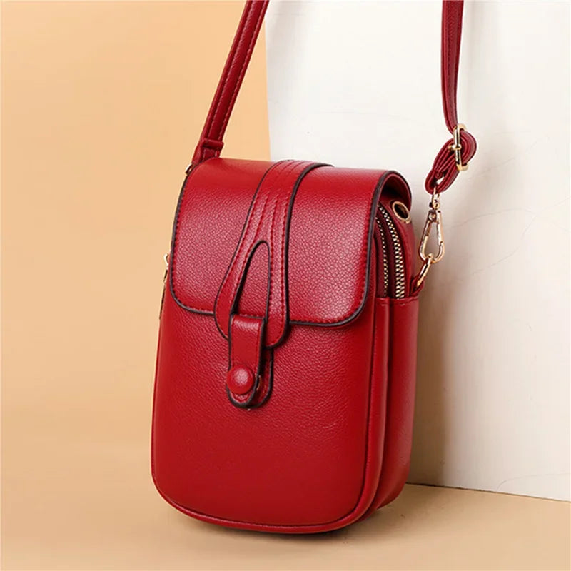 Simple Design PU Leather Crossbody Shoulder Bags for Women Spring Retro Branded Handbags and Purses Ladies Mobile Phone sac