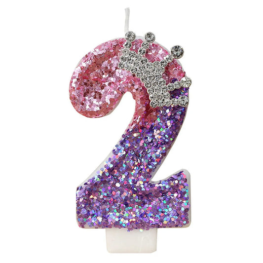 Number 2th Birthday Candle Princess Crown Themed Cake Candle for Birthday Party Large Cute Candles for Cake Topper Decoration