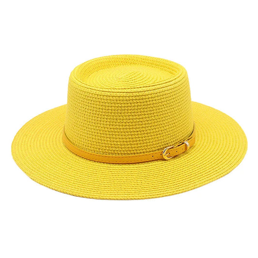 2022 Summer New Style Straw Hats Outdoor Sunshade Wide Brim Flat Top Fedora Hats For Women And Men Fedora Straw Caps