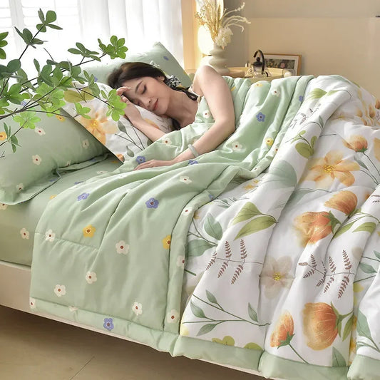 Simple Modern Air Condition Thin Blanket Summer Quilt Cotton Fluffy Plaid Blanket On The Bed Comfortable Comforter