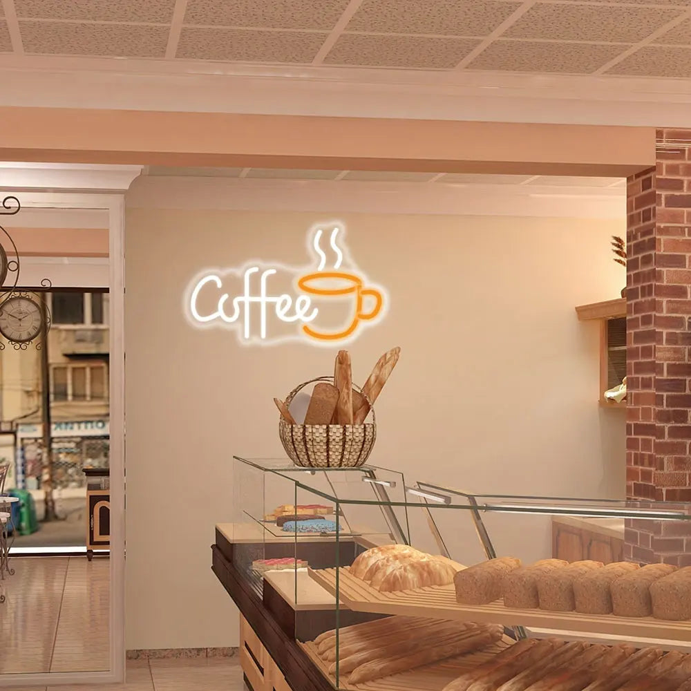 1PC Creative Coffee With Cup LED Neon Sign Light For Party Room Pub Club Milk Tea Coffee Shop Wall Decoration 11.1''*6.73''