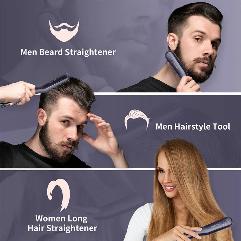 Kensen beard straightener Brush Comb Hair Straightener Men Quick Beard Straightening Curling Styling Negative Iron Heating Comb