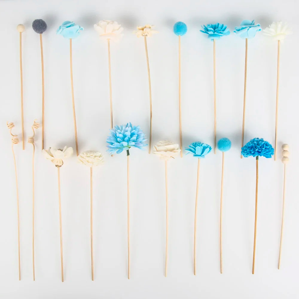 20PCS Blue Series Flower Rattan Sticks Fireless Fragrances Reed Diffuser Stick Diy Ornaments Home Decor