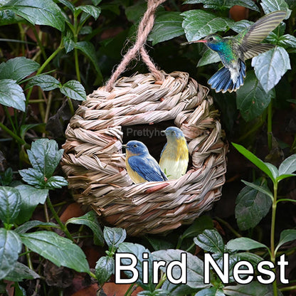 Hummingbird Nest House Birds Nest Bird Cage Hanging Bird House Hand-woven Hung Straw Nest Natural Grass Bird For Garden Patio