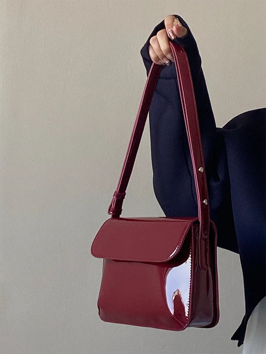 Retro Patent Leather Shoulder Bag for Women Luxury Flap Small Square Bag Fashion Underarm Crossbody Bag Ladies Handbag Purse Sac