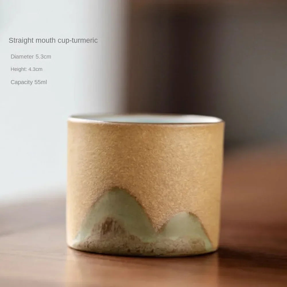 80ml Ceramic Retro Coffee Cup Office Water Cup Filter Tea Mug Wooden Handle Coffee Mug Handmade Tea Coffee Cup Birthday Gift