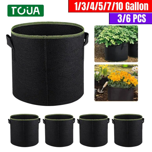 3/6pcs 1-10 Gallon Grow Bags Felt Plant Grow Pot Potato Tomato Planting Bag Garden Vegetables Plant Bags Fabric Flower Pots
