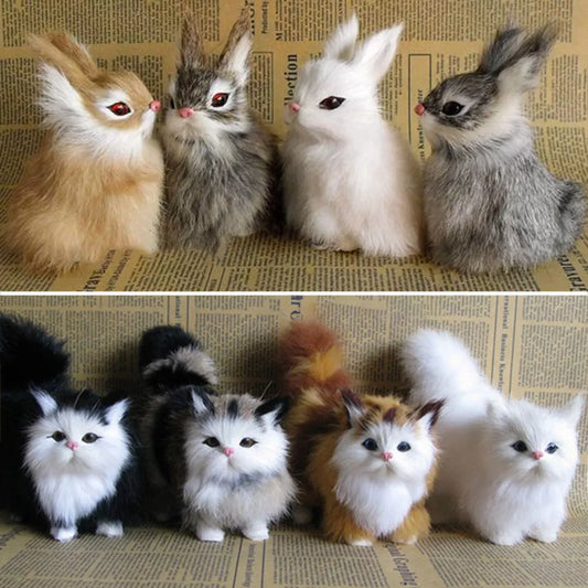 Simulation Rabbit Owl Cat Fox Ornament Furs Squatting Model Home Decoration Animal World with Static Action Figures Gift for Kid