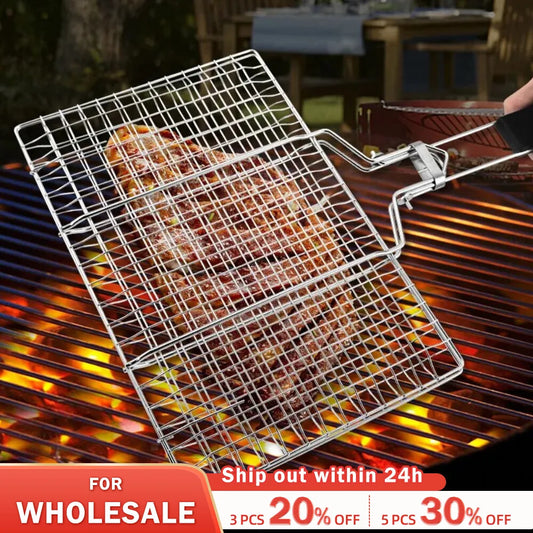 304 Stainless Steel BBQ Mesh Non Stick Grilling Basket Grill Mesh Mat Meat Vegetable Steak Picnic Party Barbecue Tool