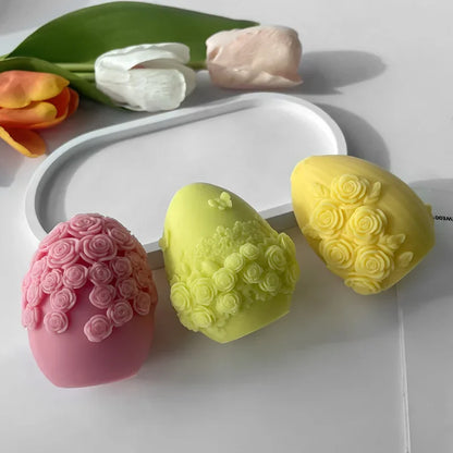 Easter Day Gift Egg Candle Making Silicone Mold Festival Embossed Butterfly Eggs Resin Epoxy Mould Sunflower Rose Soap Wax Tools